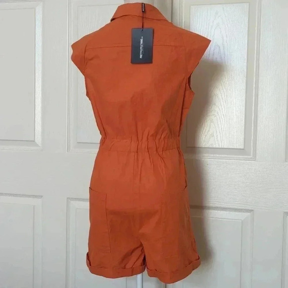 Pretty Little Things Rust Sleeveless Button Front Utility Romper - Picture 8 of 8